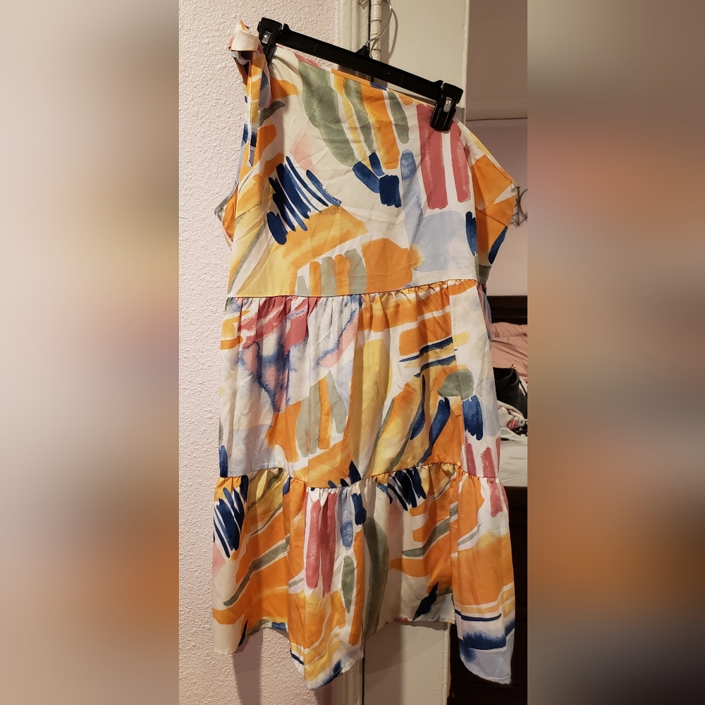 Asymmetrical One Shoulder Multicolored Resort Sundress